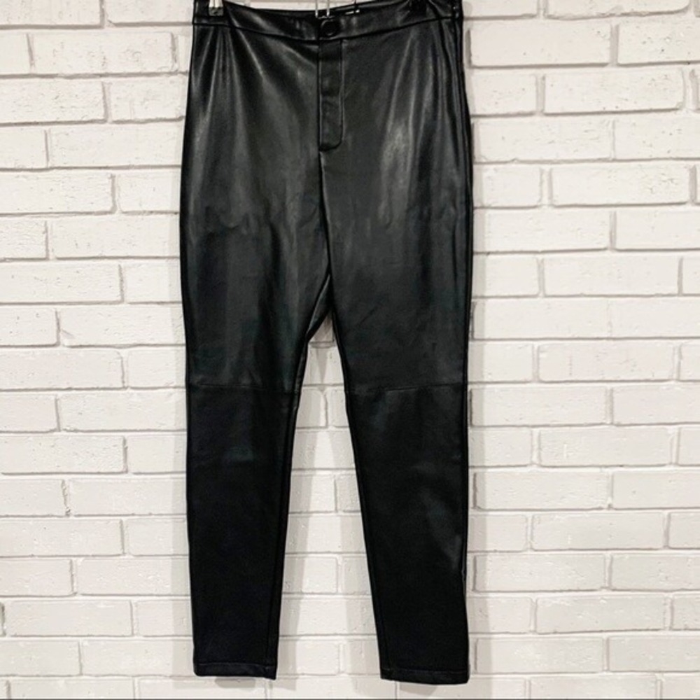 Avec Les Filles Black Faux Leather Skinny High Rise Pants Side Zip | Size Small